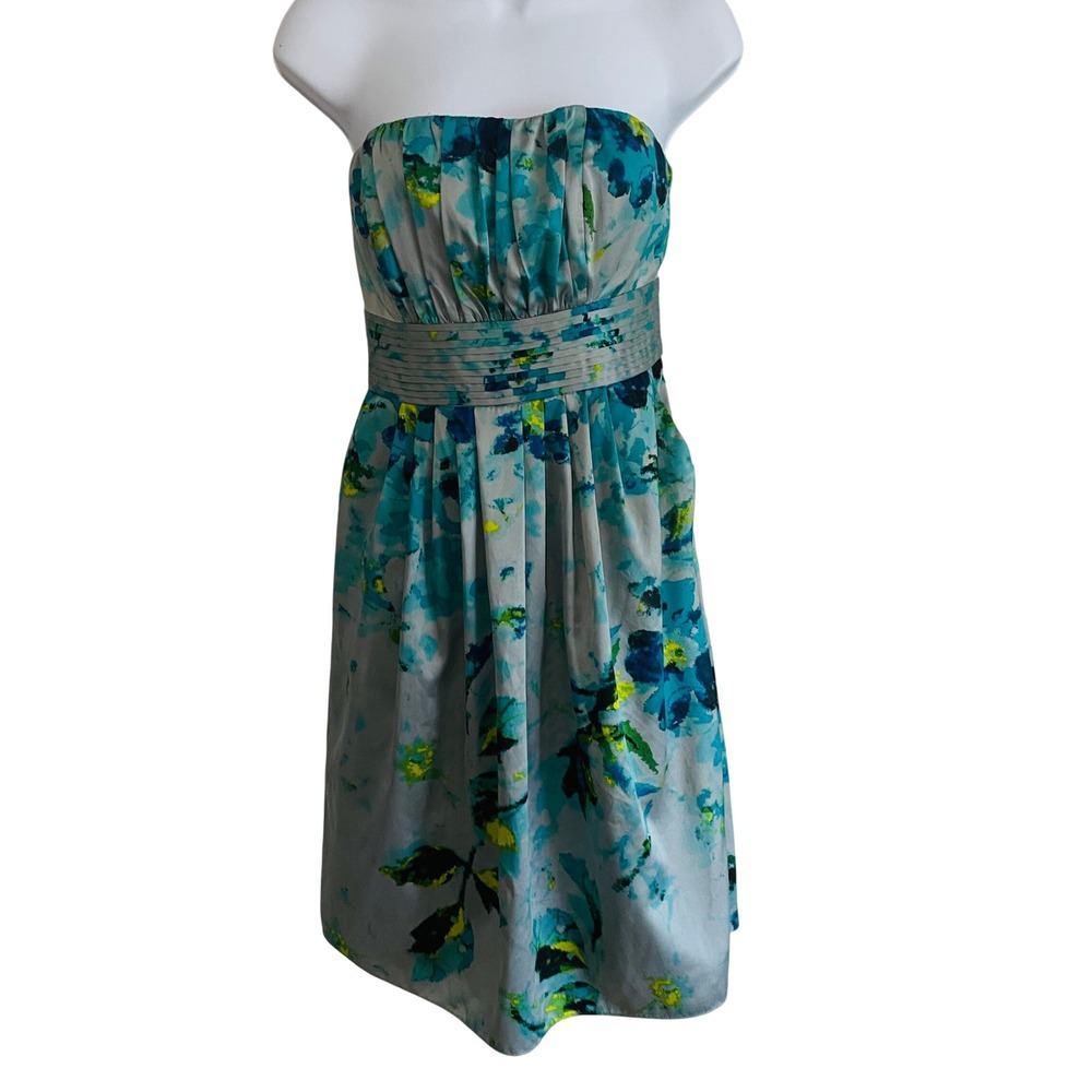Womens Y2K Fairy Romantic Floral Watercolor Strapless Dress 6 Satin Empire Waist
